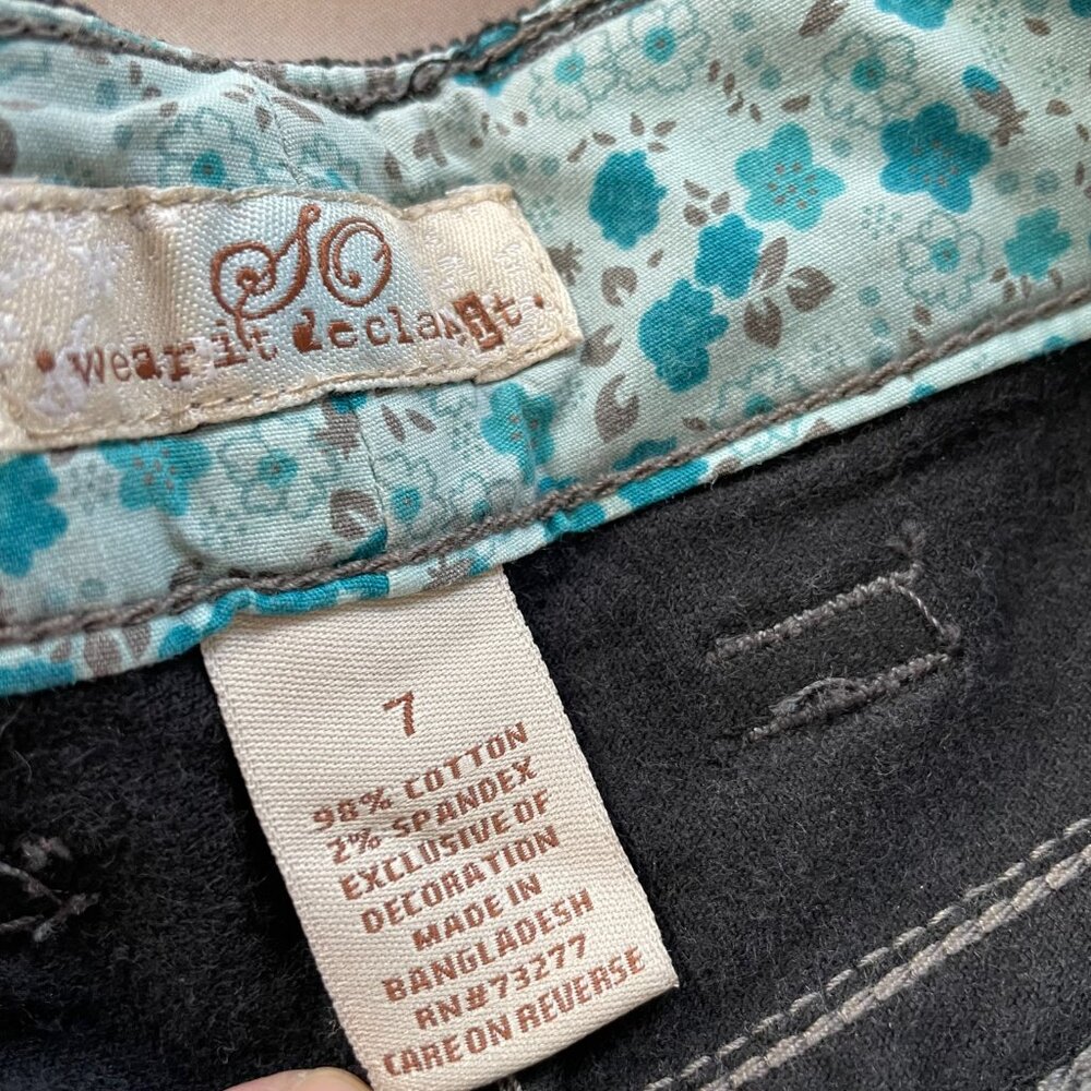 RARE VTG SO Y2K Black Corduroy Flare Pants w/ Matching Embroidered Belt Girls 7 - Picture 2 of 16